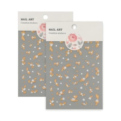 Gold Leaf Nail Decals 5D Embossed Self-Adhesive Nail Art Stickers