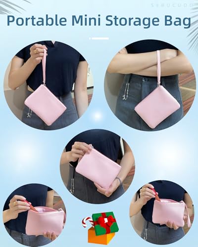 SeBUCUOO Pink 4.5 x 6.5 Leather-Style Coin Purse Wristlet – Clutch Stadium Approved Makeup Bag