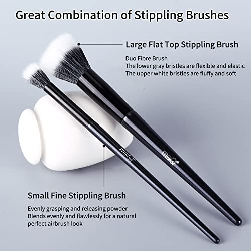 MSQ 2PCS Stipple Blush Brushes Set - Flat Top Duo Fiber Makeup Brushes