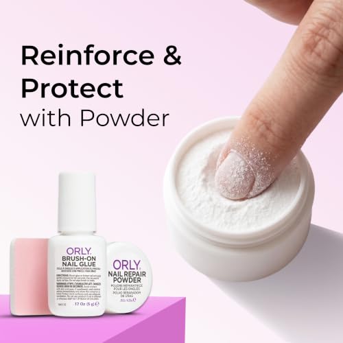 ORLY Nail Rescue Kit for Cracked & Broken Nails - Brush-On Glue, Repair Powder, Buffer