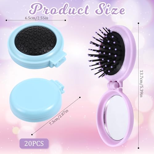 20-Pack Mini Folding Hair Brush with Mirror - 2-in-1 Travel Comb Set
