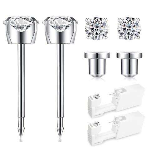 Ear Piercing Kit - Disposable Gun with 4mm CZ Studs, White