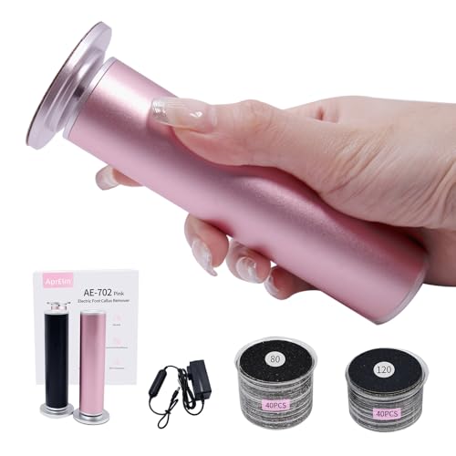 APRELM Electric Foot Callus Remover in Rose Pink - 80 Sandpaper Discs, Adjustable Speed