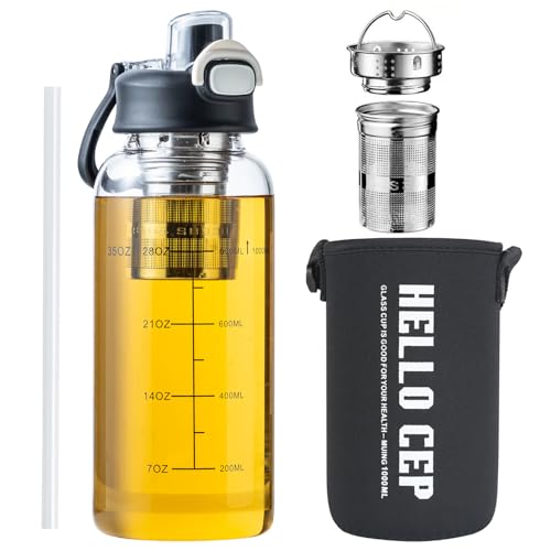 35oz Glass Water Bottle with Straw & Tea Infuser - BPA-Free, Leakproof