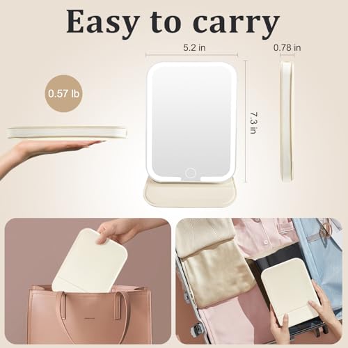 ZHUOTHAN Portable Rechargeable LED Travel Makeup Mirror with 3-Color Light