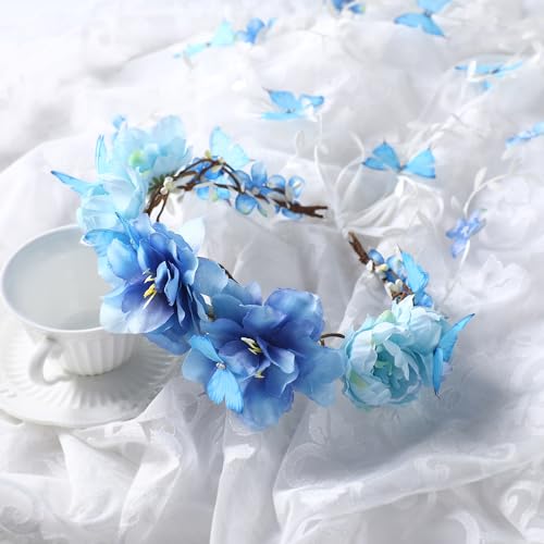 Blue Flower Headpiece for Women - Fairy Floral Crown for Wedding & Cosplay