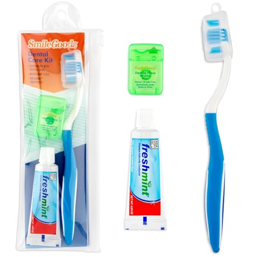 Travel Size Adult Dental Care Kit with Toothbrush, Toothpaste & Floss