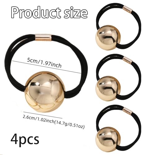 4PCS Gold Metal Hair Ties for Women & Girls - Non-Damaging, Stylish Ponytail Holders