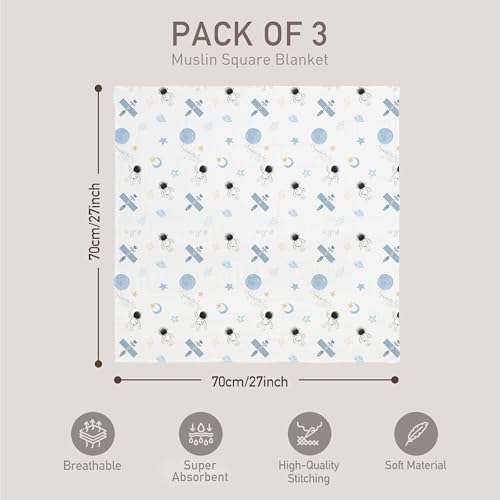 GLLQUEN BABY Muslin Swaddle Blankets - Soft & Breathable 3 Pack