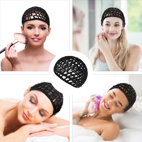 Gjinxi 3-Pack Hair Nets for Sleeping Cap Wraps Black – Crochet Mesh Snoods for Women
