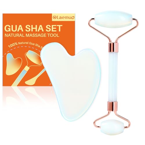 Opal Jade Roller and Gua Sha Set for Face Massage | Reduce Puffiness & Relieve Neck Tension