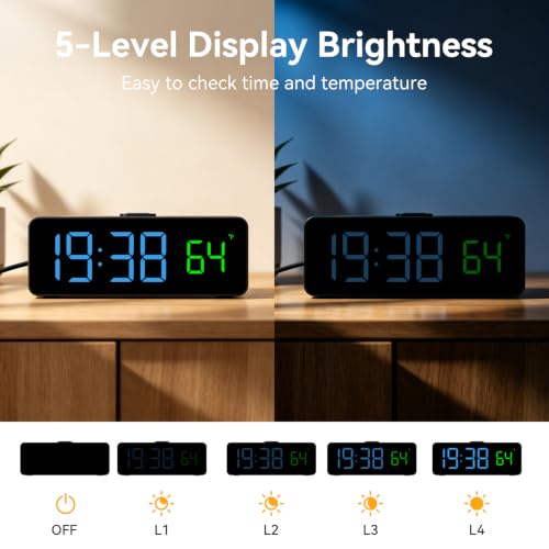 RGB Digital Alarm Clock with Temperature Display - Compact & Adjustable Brightness