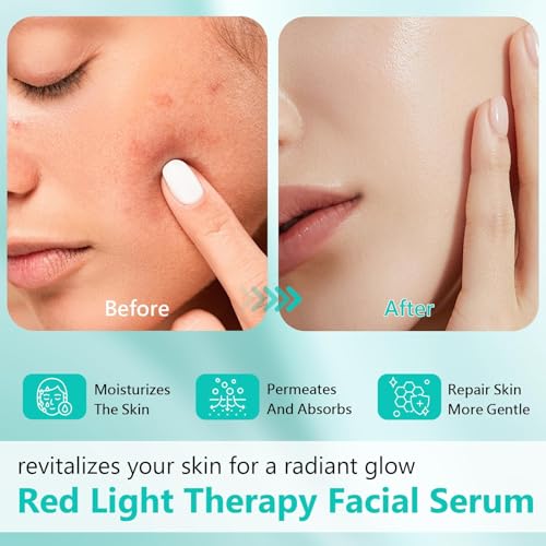 Red Light Therapy Face Serum with Hyaluronic Acid & Copper Peptides – Hydrating Anti-Aging Skin Care for Face & Neck, 1Oz