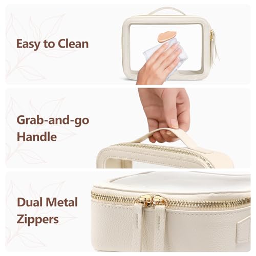 PACKISM Cream Large Clear Makeup Bag - PU Leather Travel Organizer