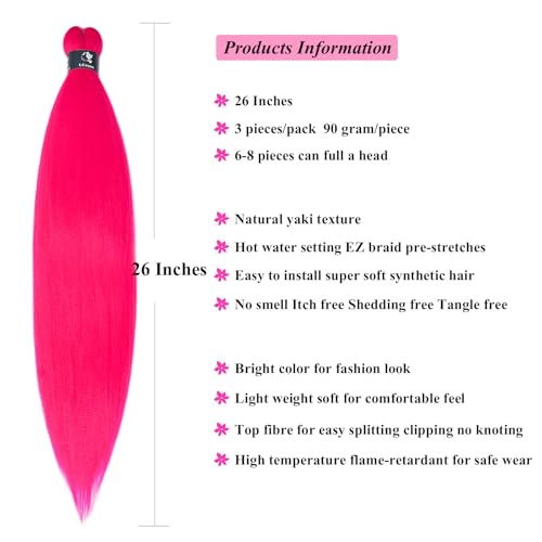 Pre-Stretched Hot Pink Braiding Hair Extensions - 26 Inch Yaki Texture