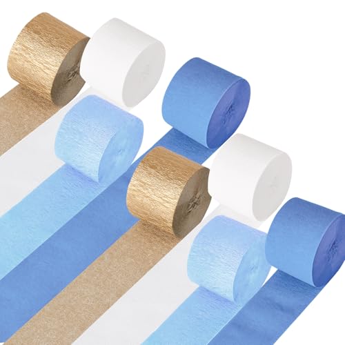 Blue Crepe Paper Streamers - 8 Rolls for Party Decorations