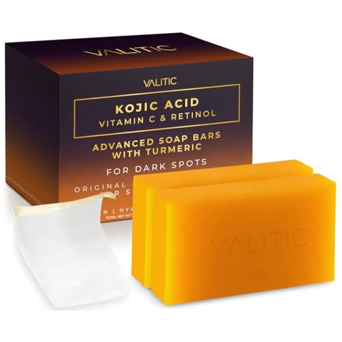 VALITIC Kojic Acid & Turmeric Soap Bars for Dark Spots - 2 Pack with Scrub Bag