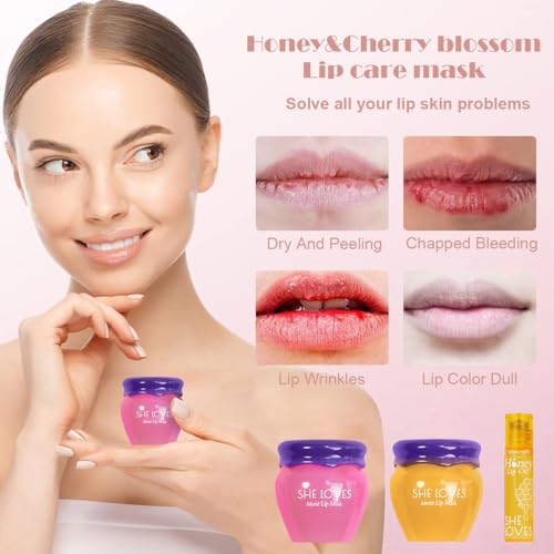 SHE LOVES Lip Mask 10g - Honey & Sakura Night & Day Repair, Reduces Lip Lines