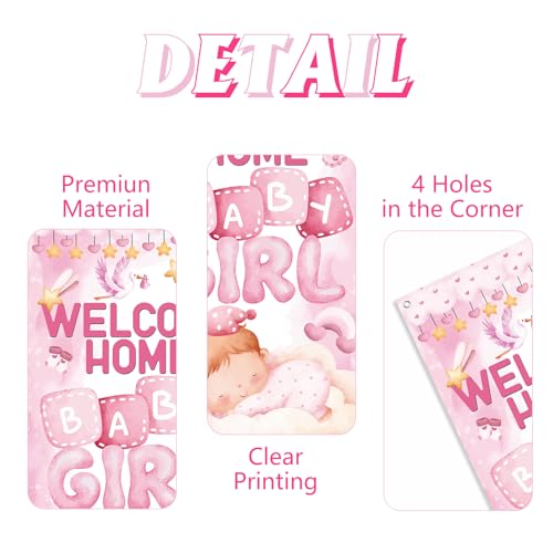 Welcome Home Baby Girl Banner - 6x3ft Pink Nursery Decor
