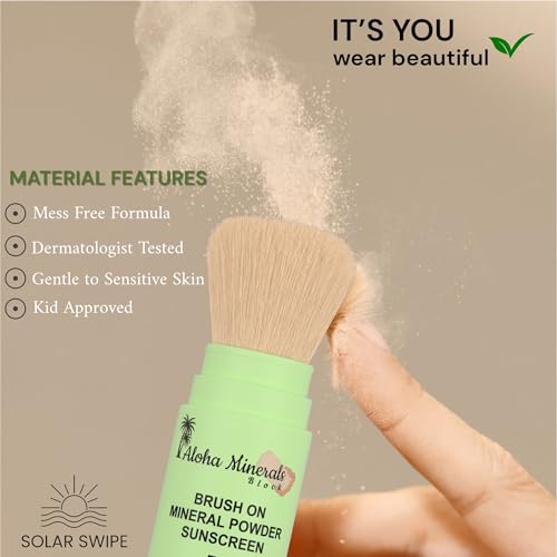 Aloha Minerals Brush-On Mineral Powder Sunscreen SPF 50 - Water Resistant, Natural Ingredients, 0.21oz