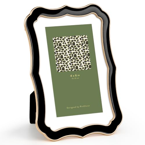 Elegant 4x6 Enamel Picture Frame with Gold Metal Edge & Velvet Back