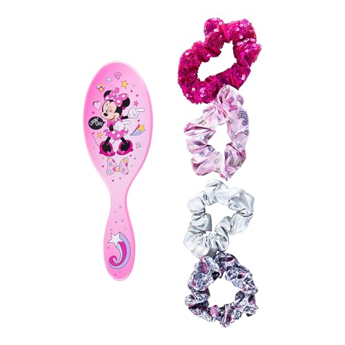 Pink Disney Junior Minnie Mouse Hair Accessory Set for Girls - 1 Brush + 4 Scrunchies