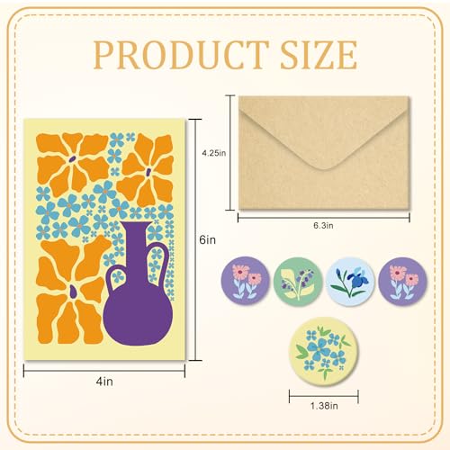 Floral Greeting Cards Set - 24 Blank Note Cards with Envelopes