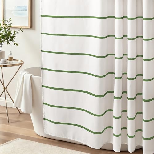 Sage Green Striped Shower Curtain Set with Hooks - 72" x 72"