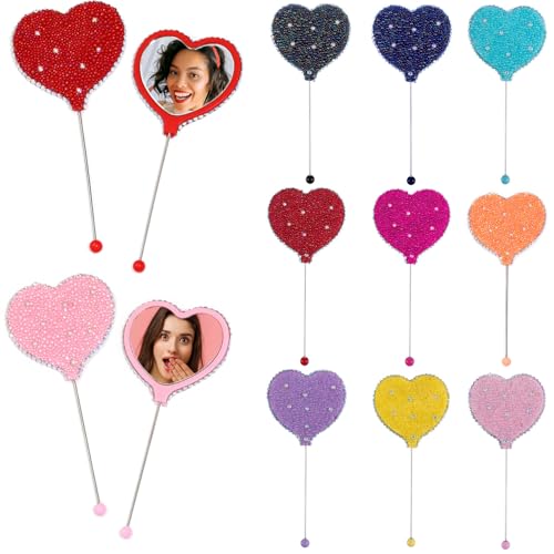 Beadable Heart Handheld Mirrors - 10 Colors with Pearl (10 Pack)