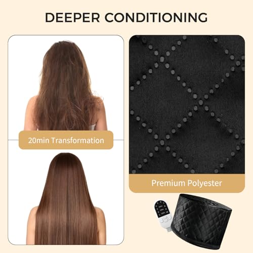 Amzpic Black Thermal Heat Cap for Deep Conditioning - Electric Hair Steamer with 10-Level Temperature Control