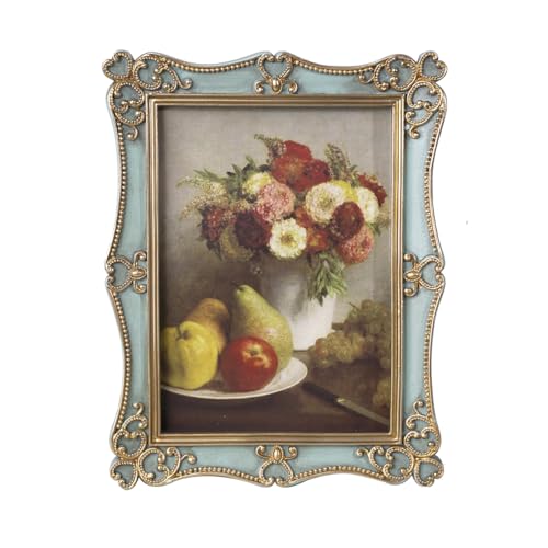 Vintage Sea Foam Green Picture Frame with Gold Floral Relief
