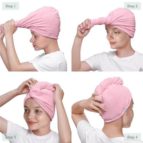 Brook + Bay Pink Microfiber Hair Towel Wrap – Quick Dry Turban, Anti-Frizz