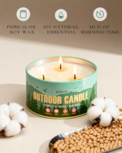 AOOVOO Citronella Candle - 3 Wick 12oz Soy Wax for Outdoor Use