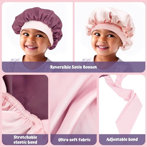 Lolalet 2 PCS Kids Reversible Satin Bonnets - Violet & Champagne
