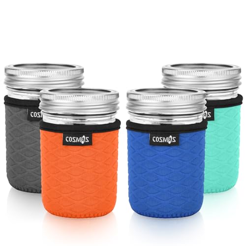 Cosmos Neoprene Mason Jar Sleeves - 4 Pack for Regular Mouth Jars