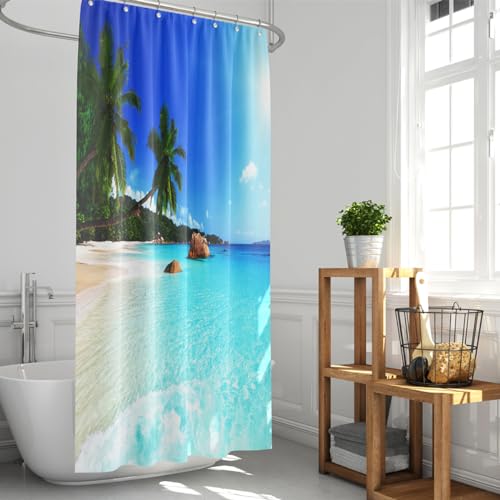 Ocean Beach Shower Curtain - Blue Sky Tropical Design 36x72