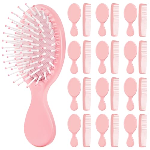 FillTouch Pink Mini Hair Brush and Comb Set - 24 Pcs Travel Detangling