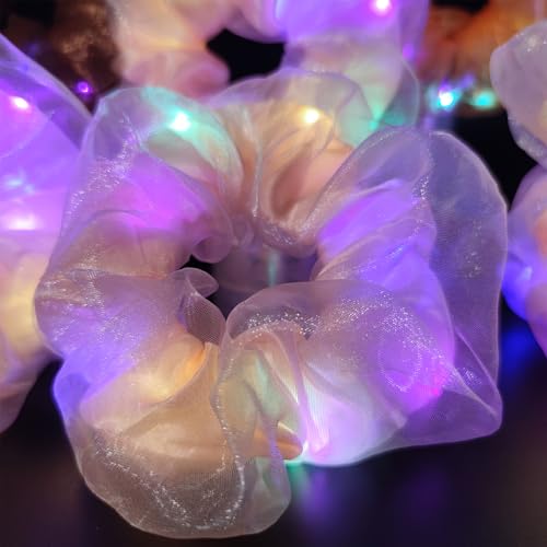 MUYANN Multi-Colored Light Up Scrunchies - Glow in the Dark Hair Ties (9pcs)