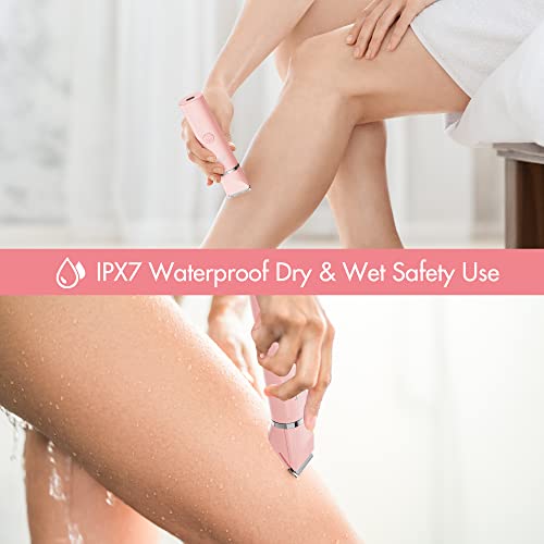 AIBRIT PRO Electric Bikini Trimmer for Women - 2 in 1 Electric Lady Pubic Hair Groomer Painless Hair Removal Razor Body Shaver, Portable Ladies Shaver with 2 Trimmer Heads, IPX7 Waterproof