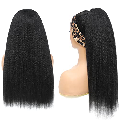 Kinky Straight Headband Wig - 16 Inch Synthetic Yaki Hair - 1B