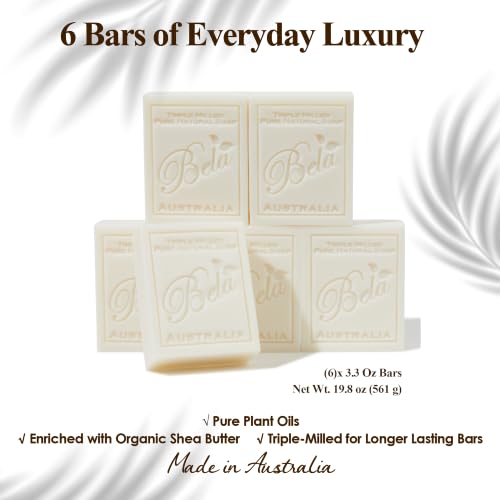 BELA Goat Milk Soap Bar, French Triple Milled with Organic Shea Butter, 6 Pack
