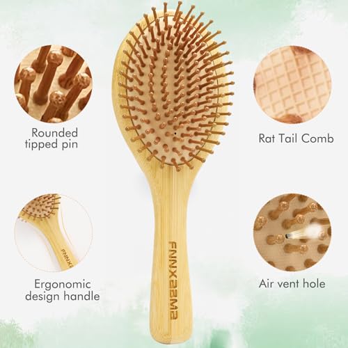 3-Piece Bamboo Hair Brush Set - Anti-Static Natural Bristle Scalp Massager