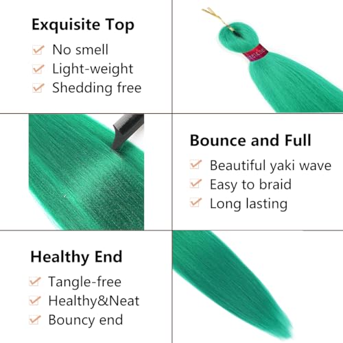 FAYETA 28 Inch Green Pre-Stretched Braiding Hair Extensions - 3 Pack