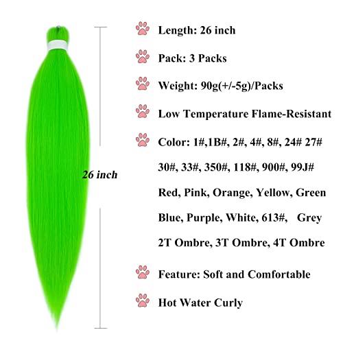 Ai Yuchen Neon Green Braiding Hair 26 Inch 3 Pack Pre-Stretched Synthetic Extensions