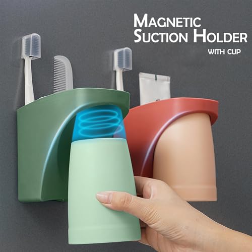 2-in-1 Space Saving Toothbrush Holder with Suction Cup - Bathroom Organizer