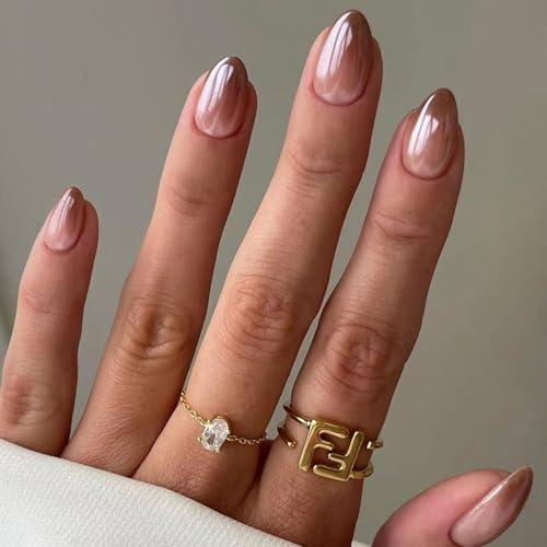 Sevgob Solid Almond-36 Short Ombre Brown Press-On Nails 24pcs Fall Gradient Fake Nails