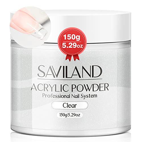 SAVILAND Clear Bubble-Free Acrylic Powder 5.29oz for Nail Art & Extensions