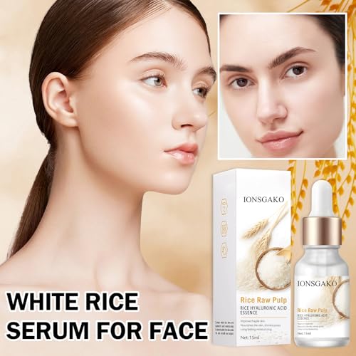 IONSGAKO White Rice Serum for Face - Deep Moisturizing & Pore Shrinking, 0.5 Oz