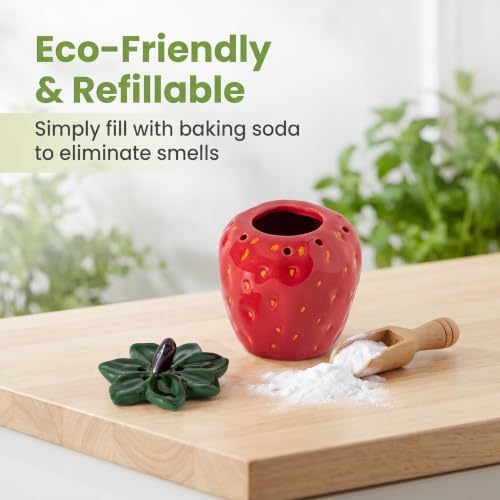 Strawberry Ceramic Refrigerator Deodorizer with Lid - 8 Vent Holes