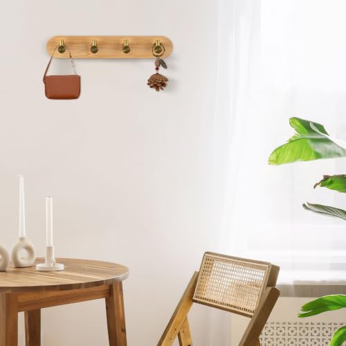 Nekon Bamboo Key Holder with Gold Hooks - Self-Adhesive Wall Organizer